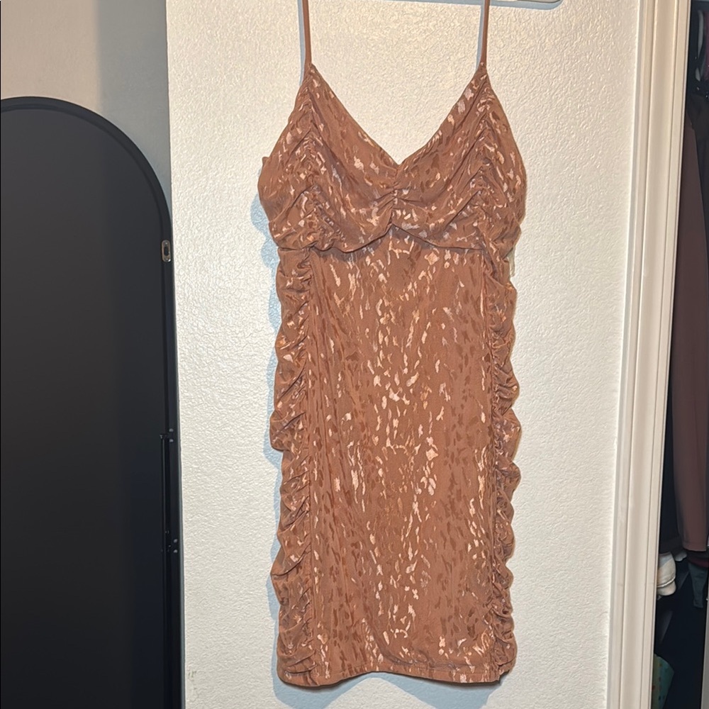 Heart Hips Tan Spaghetti Strap Mini Dress
